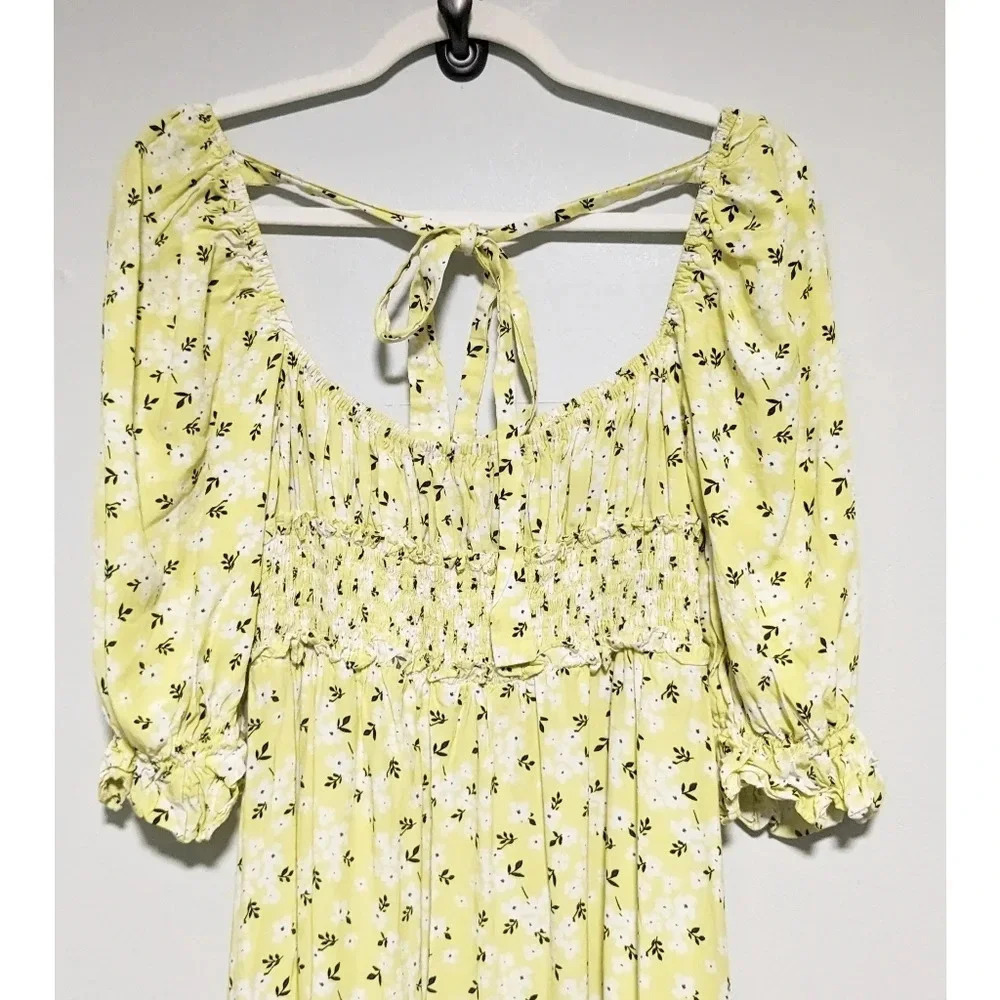 For Love & Lemons Chrysanthemum Midi Dress Lemonade - Picture 9 of 9